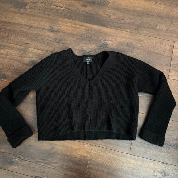 Vici Sweaters - Vici Cropped Black Sweater V-Neck